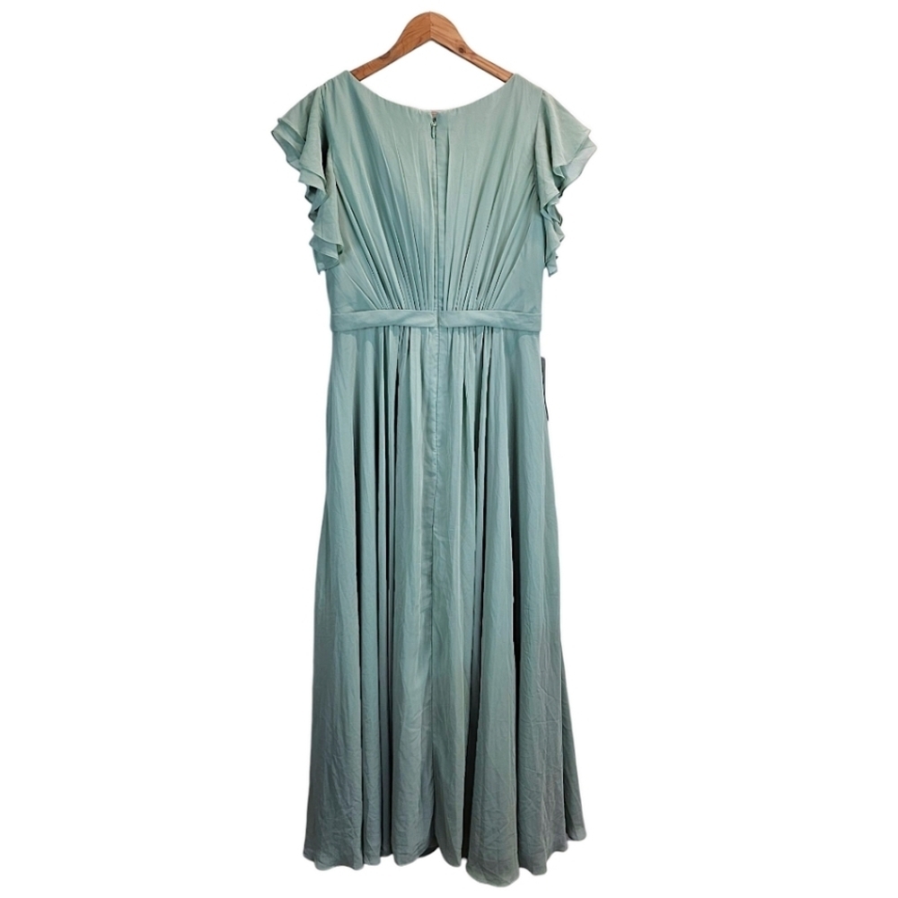 Azazie Womens Daphne A-Line Ruffled Chiffon Floor-Length Dress 14 Matcha Green - Picture 3 of 13